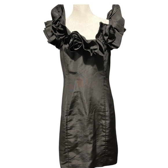 TERI JON Rickie Freeman Silk Tafetta Little Black Dress Off Shoulder Size 10